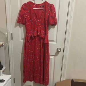 Boohoo Red Floral Midi Dress